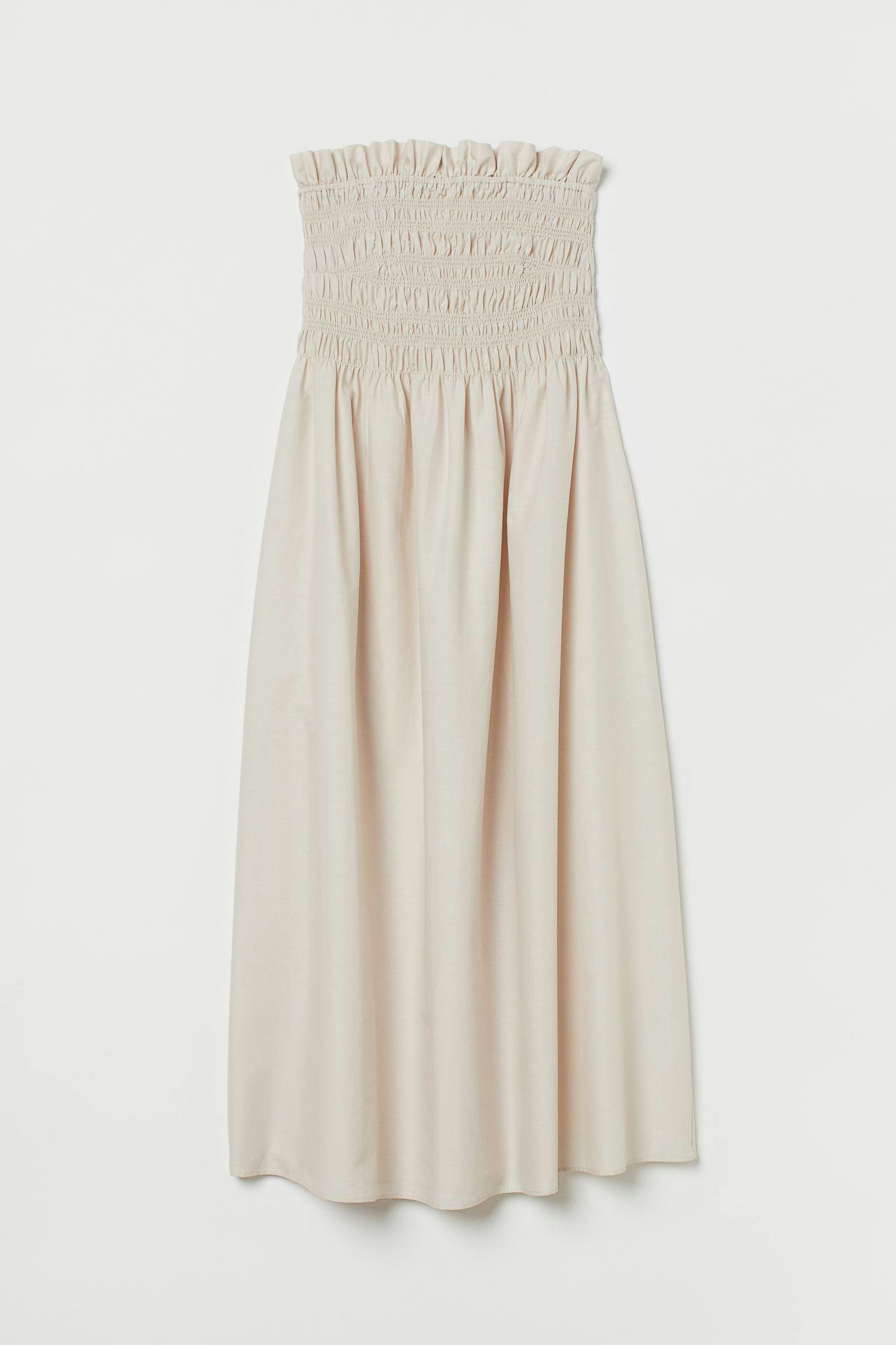 hm H&M kjole smock vaffelsøm beige